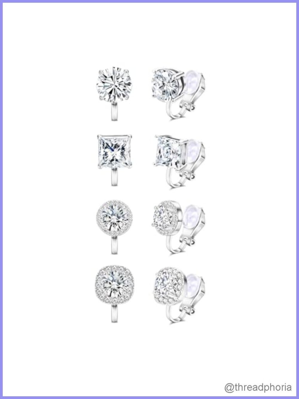 Clip On Earrings Cubic Zirconia 4 Pair Set